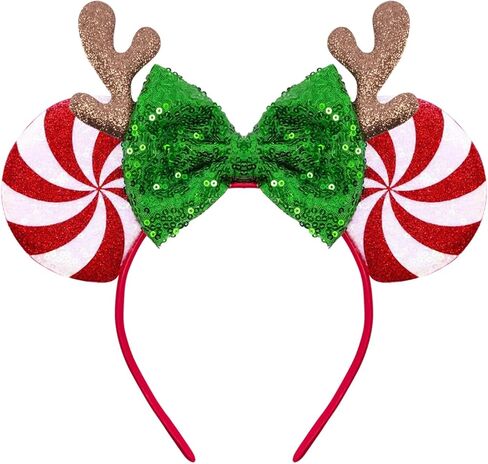 Glitter Mouse Ear Headband, Christmas Candy Hair Accessories For Adults Women, Christmas Holiday Cosplay Costume Party in Saudi Arabia