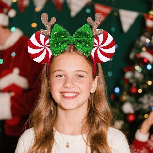 Glitter Mouse Ear Headband, Christmas Candy Hair Accessories For Adults Women, Christmas Holiday Cosplay Costume Party in Saudi Arabia