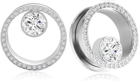 2 Pcs Titanium Steel Ear Tunnels Plugs 8-25mm with Center Drilling and Diamond Inlays in Saudi Arabia