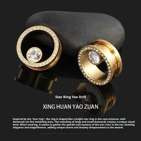 2 Pcs Titanium Steel Ear Tunnels Plugs 8-25mm with Center Drilling and Diamond Inlays in Saudi Arabia