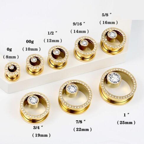 2 Pcs Titanium Steel Ear Tunnels Plugs 8-25mm with Center Drilling and Diamond Inlays in Saudi Arabia