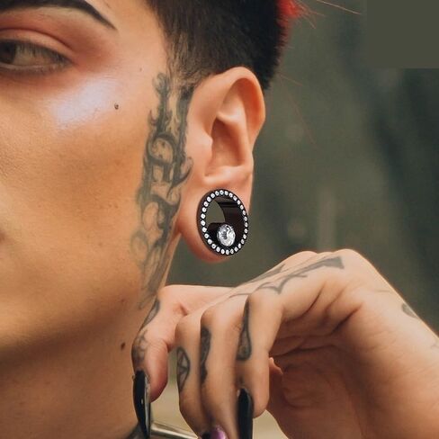 2 Pcs Titanium Steel Ear Tunnels Plugs 8-25mm with Center Drilling and Diamond Inlays in Saudi Arabia
