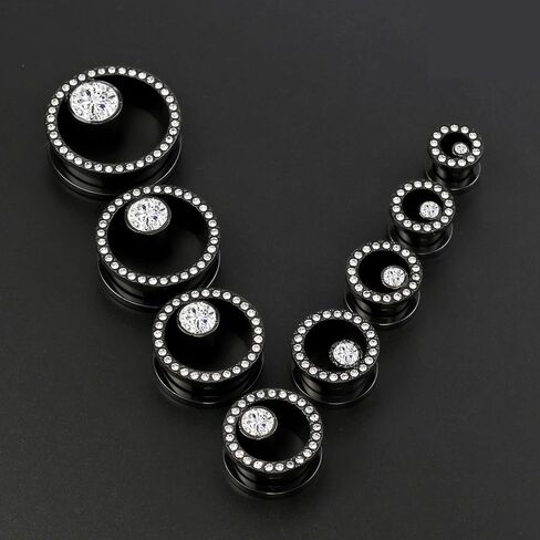 2 Pcs Titanium Steel Ear Tunnels Plugs 8-25mm with Center Drilling and Diamond Inlays in Saudi Arabia
