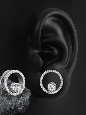 2 Pcs Titanium Steel Ear Tunnels Plugs 8-25mm with Center Drilling and Diamond Inlays in Saudi Arabia