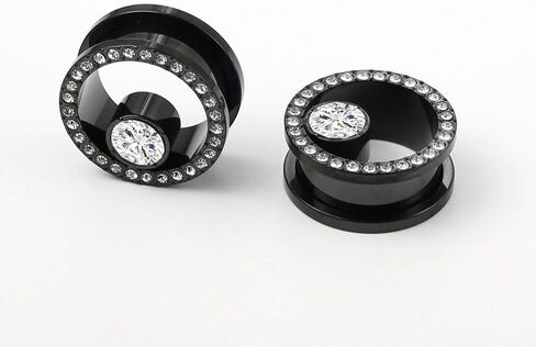2 Pcs Titanium Steel Ear Tunnels Plugs 8-25mm with Center Drilling and Diamond Inlays in Saudi Arabia