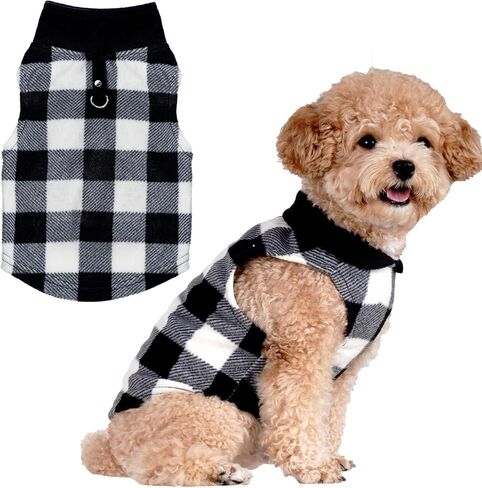 Rbenxia Plaid Dog Sweater with Leash Ring - Soft Fleece Vest Pullover Jacket for Small Puppy & Cat Pets (Black & Red, Small) in Saudi Arabia