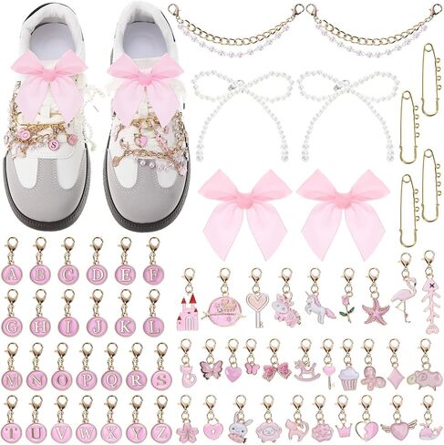70 Pcs Shoe Charms Kit DIY Shoe Lace Charms for Sneakers Gold and Pearl Shoelace Charm for Sneakers Bow Charm for Shoes, Cute Shoelace Decorations for Personalized Style in Saudi Arabia