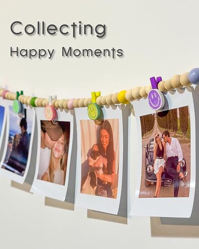 Hanging Photo Display Wall,2 pcs photo banners,with 16 wooden smile clips, for decorating classrooms, bedrooms, living rooms, offices, and dorm rooms (2, Colorful) in Saudi Arabia