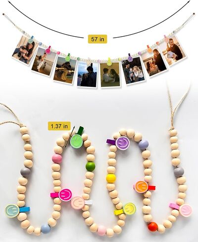 Hanging Photo Display Wall,2 pcs photo banners,with 16 wooden smile clips, for decorating classrooms, bedrooms, living rooms, offices, and dorm rooms (2, Colorful) in Saudi Arabia