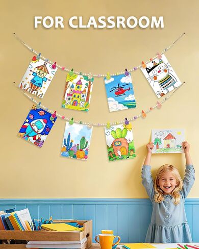 Hanging Photo Display Wall,2 pcs photo banners,with 16 wooden smile clips, for decorating classrooms, bedrooms, living rooms, offices, and dorm rooms (2, Colorful) in Saudi Arabia