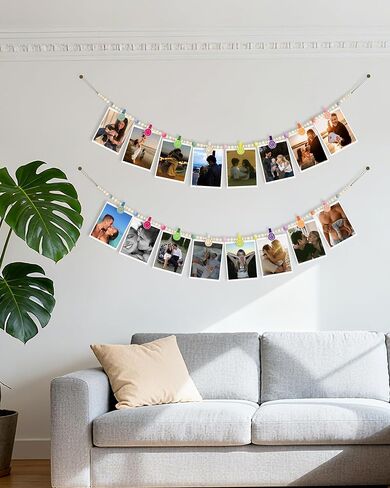 Hanging Photo Display Wall,2 pcs photo banners,with 16 wooden smile clips, for decorating classrooms, bedrooms, living rooms, offices, and dorm rooms (2, Colorful) in Saudi Arabia