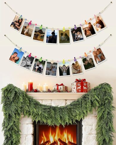 Hanging Photo Display Wall,2 pcs photo banners,with 16 wooden smile clips, for decorating classrooms, bedrooms, living rooms, offices, and dorm rooms (2, Colorful) in Saudi Arabia