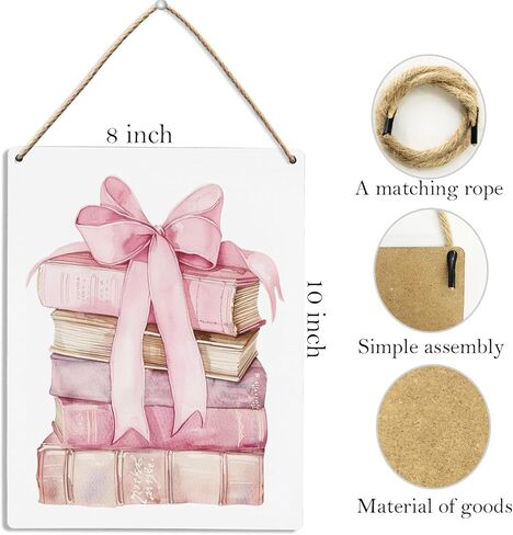 UYIKG Pink Coquette Room Decor, Preppy Coquette Wall Art Wood Hanging Sign, Bow Book Coquette Wall Decor for Girls Bedroom Dorm Wooden Slogan Hanging Sign 8x10 Inch in Kuwait