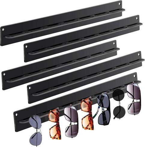 5 Pack Acrylic Sunglasses Organizer - Wall Mounted Sunglasses & Eyeglasses Holder - Hanging Eyewear Display Rack for Entryway Shelf (Black) in Saudi Arabia