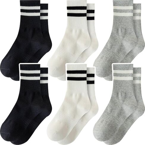 ZFiSt Womens Striped Crew Socks,6 Pairs Casual Cotton Socks for Women, Cute Retro Calf Crew Sock for Women 5-10in in Saudi Arabia
