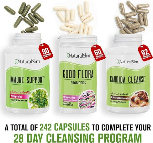 مجموعة مكملات دعم تطهير المبيضات NaturalSlim - مجموعة المبيضات المضادة للنمو الزائد وتنظيف الأمعاء والقولون 242 كبسولة إجمالية - برنامج تنظيف لمدة 28 يومًا تم صياغته بواسطة فرانك سواريز (عبوة واحدة) in Kuwait