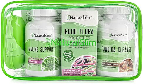مجموعة مكملات دعم تطهير المبيضات NaturalSlim - مجموعة المبيضات المضادة للنمو الزائد وتنظيف الأمعاء والقولون 242 كبسولة إجمالية - برنامج تنظيف لمدة 28 يومًا تم صياغته بواسطة فرانك سواريز (عبوة واحدة) in Kuwait