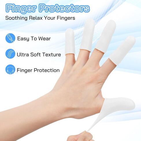 30 Pcs Silicone Finger Protectors Gel Finger Cots Reusable Fingers Sleeve Soft Thumb Cover High Elastic Fingertip Bandages for Cracked Skin Blisters Calluses Nude (White, 24pcs Large + 6pcs Small) in Saudi Arabia