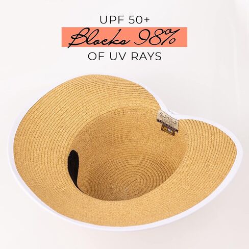 قبعات Sun 'N' Sand French Laundry Straw للنساء - قبعة بدون ظهر وقابلة للطي وقابلة للتعبئة - قبعة الشاطئ للنساء - حافة 4 بوصات in Kuwait
