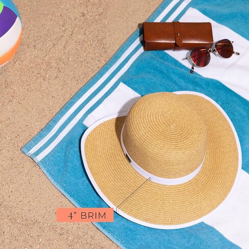 قبعات Sun 'N' Sand French Laundry Straw للنساء - قبعة بدون ظهر وقابلة للطي وقابلة للتعبئة - قبعة الشاطئ للنساء - حافة 4 بوصات in Kuwait