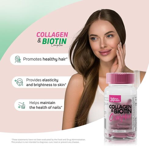 Collagen & Biotin Complex – 3000 mcg Biotin, 600 mg Collagen Peptides, 200 mg Hydrolyzed Keratin – Supports Healthy Hair, Skin & Nails – 60 Softgels in Saudi Arabia