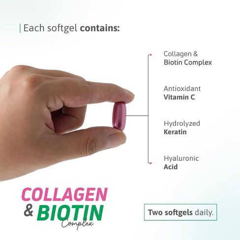 Collagen & Biotin Complex – 3000 mcg Biotin, 600 mg Collagen Peptides, 200 mg Hydrolyzed Keratin – Supports Healthy Hair, Skin & Nails – 60 Softgels in Saudi Arabia