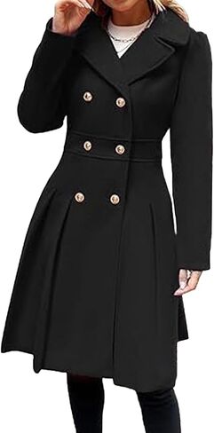 SEMATOMALA Women's Double Breasted A Line Trench Coat Notched Lapel Wool Blend Pea Coats Jacket with Pockets in Saudi Arabia