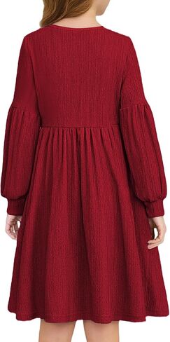 سترة الفتيات فساتين الخريف فانوس كم طويل فستان شتوي كاجوال محبوك للفتيات مقاس 7-14 سنة in Kuwait