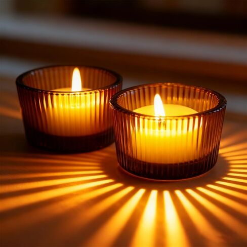2pcs Votive Candle Holders Glass Tea Light Candle Holders Table Centerpiece for Wedding Birthday Valentine's Day (Amber) in Kuwait