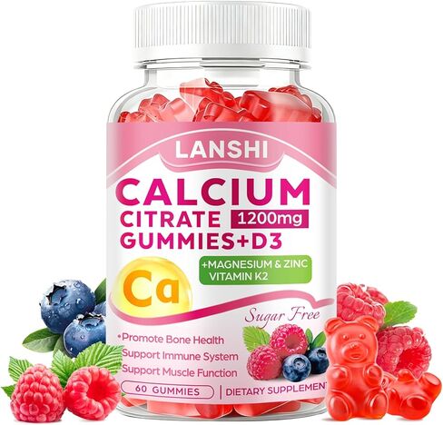 Calcium Citrate Gummies 1200mg with Vitamin D3 & K2 Supplements for Women & Men, High Absorption Calcium Gummies Plus Magnesium, Zinc for Strong Bones & Immune Support Mixed Berry Flavor in Saudi Arabia