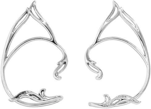 Gothic Elves Ear Cuffs 2pcs Non-Pierced Cat Ear Wrap Hollow Cartilage Climber Earrings Punk Hip Hop Clip on Statement Earrings for Women in Saudi Arabia