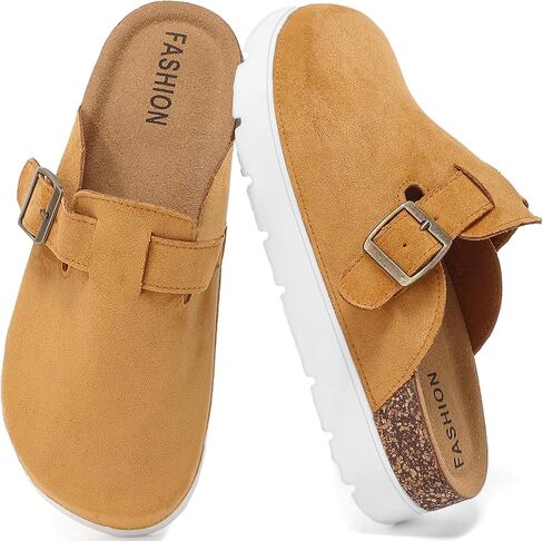 youermei Leather Platform Clogs for Women with Cork Footbed,Comfort Memory Foam Chunky Mules with Arch Support Womens Slip On Slippers Potato Shoes Outdoor Indoor in Saudi Arabia