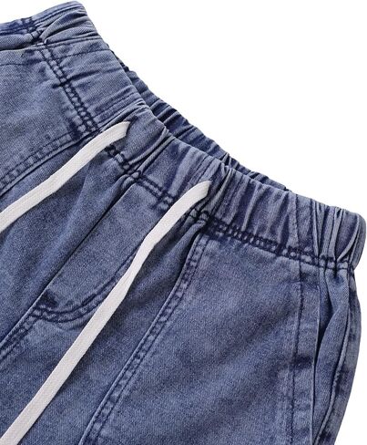 LovelyWholesale Womens Jean Shorts Summer Casual Mid Rise Cuffed Elastic Waist Denim Shorts in Saudi Arabia