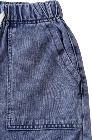 LovelyWholesale Womens Jean Shorts Summer Casual Mid Rise Cuffed Elastic Waist Denim Shorts in Saudi Arabia