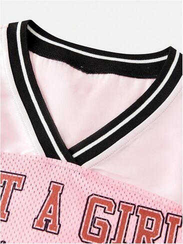Girl's Leopard Bows Graphic Tees Oversized Y2K Jersey Mesh Color Block Short Sleeve V Neck T Shirt in Saudi Arabia