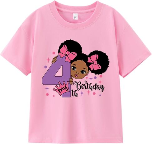 أربعة قمصان طفلة عيد ميلاد التي شيرت 4th عيد ميلاد ملابس 4 سنوات من العمر الفتيات سعيد الرابع Bday حزب المحملة in Kuwait