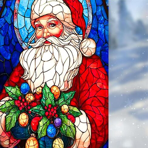 Nuxovilar Santa and Church Scene Decorative Christmas Window Film, 17.5×39.7in, Holiday ambiance for Indoor Decoration (Frosted) in Saudi Arabia