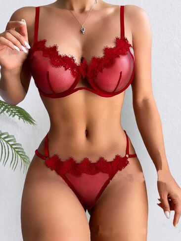 Sexy Floral Lace Underwire Push Up Lingerie Set Outfits in Saudi Arabia