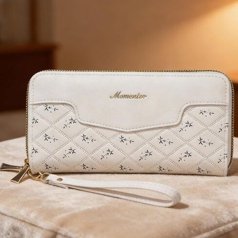 Wallet for Women, Trendy Long Double Zipper Leather Clutch, Fashionable Large Capacity Minimalist Billfold with RFID Blocking (White) in Saudi Arabia