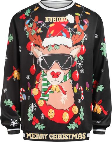 Ugly Christmas Sweatshirt for Men Women, 3D Funny Crewneck Pullover Sweatshirt for Xmas Holiday in Saudi Arabia