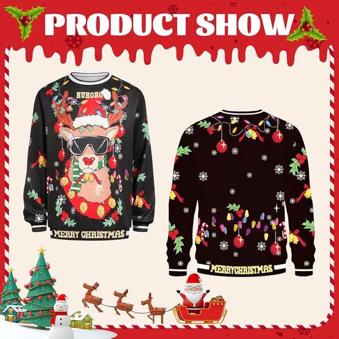Ugly Christmas Sweatshirt for Men Women, 3D Funny Crewneck Pullover Sweatshirt for Xmas Holiday in Saudi Arabia