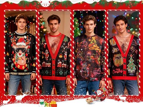 Ugly Christmas Sweatshirt for Men Women, 3D Funny Crewneck Pullover Sweatshirt for Xmas Holiday in Saudi Arabia