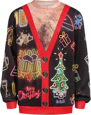 Ugly Christmas Sweatshirt for Men Women, 3D Funny Crewneck Pullover Sweatshirt for Xmas Holiday in Saudi Arabia
