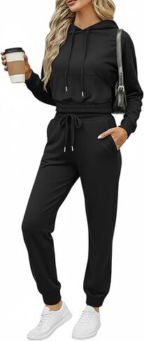 CHICME Womens 2 Piece Casual Tracksuit Set Hooded Crop Top Elastic Waistband Joggers Pants Set 2026 Spring in Saudi Arabia