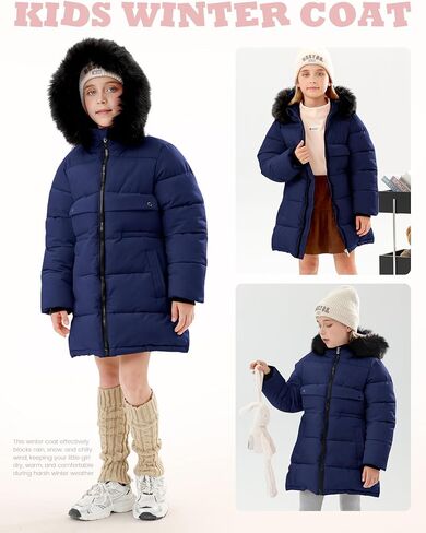 Yimoon Girl's Winter Coat Warm Long Parka Puffer Jacket Kids Waterproof Quilted Outerwear with Hood in Saudi Arabia