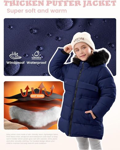 Yimoon Girl's Winter Coat Warm Long Parka Puffer Jacket Kids Waterproof Quilted Outerwear with Hood in Saudi Arabia