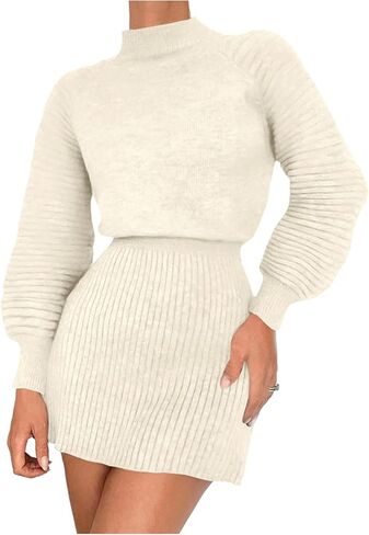 MakeMeChic Women's Long Sleeve Sweater Dress Mock Neck Shirred Office Y2K Mini Dresses in Saudi Arabia