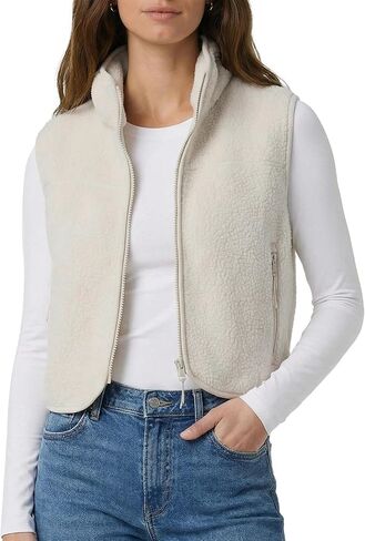 Womens Cropped Fleece Vest Sherpa Vest Warm Fuzzy Fall Jacket Sleeveless Zip Up Waistcoat with Pockets in Saudi Arabia