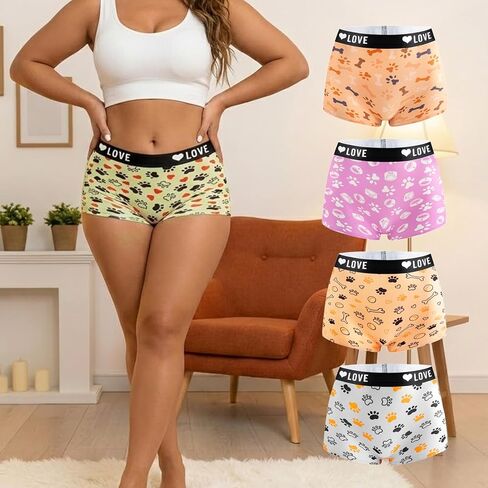Plus Size 5 Pack Women's Boyshort Underwear Soft Breathable Stretchy Colorfast Cute Print Boxer Briefs for Women Multipack in Saudi Arabia