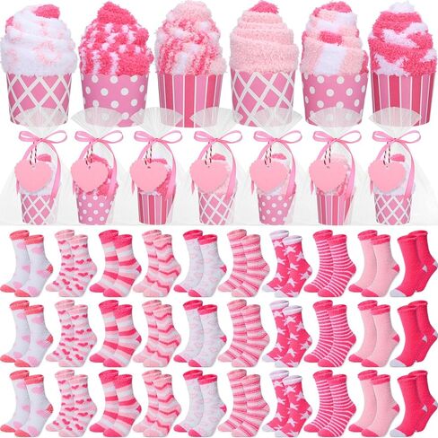 60 Pairs Valentine's Day Fuzzy Socks Bulk for Women Warm Cupcake Socks DIY Fluffy Slipper Stock for Winter Gifts in Saudi Arabia
